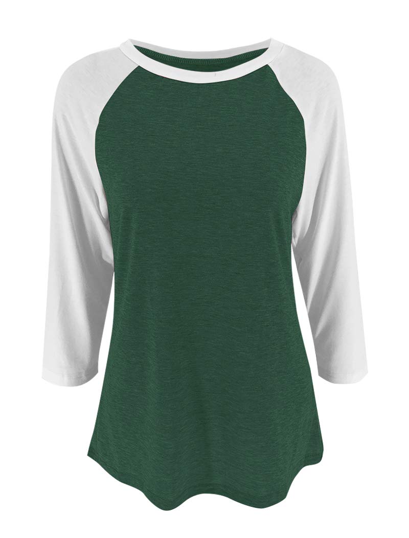 Bingerlily Women's Casual T-Shirts 3/4 Sleeve Color Block Cute Tops Comfy Blouses (Green,Medium) - Image 4